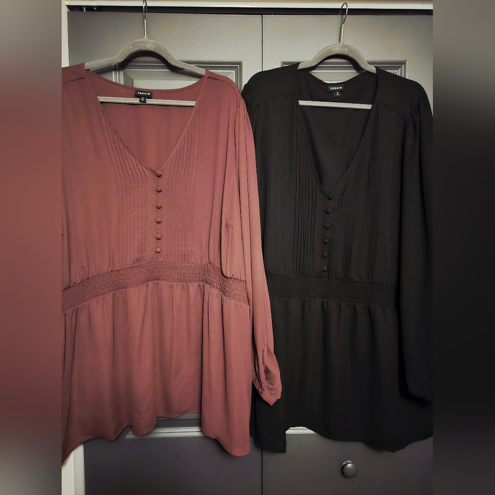 Torrid Babydoll Georgette Pintuck Longsleeve Blouses